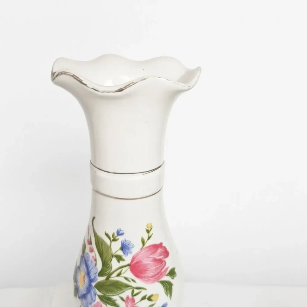 VINTAGE POTTERY VASE HAND PAINTED FLOWERS 10